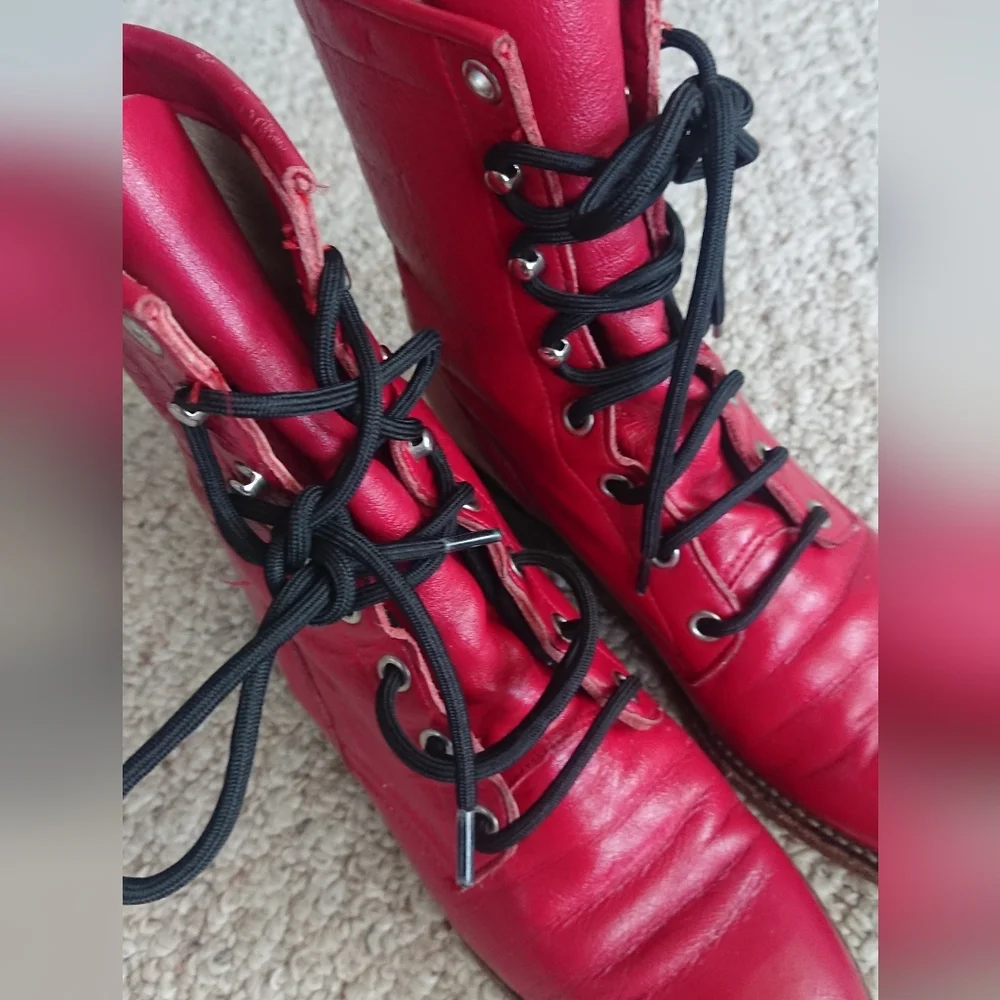Justin red leather lace-up Packer boots SIZE 6